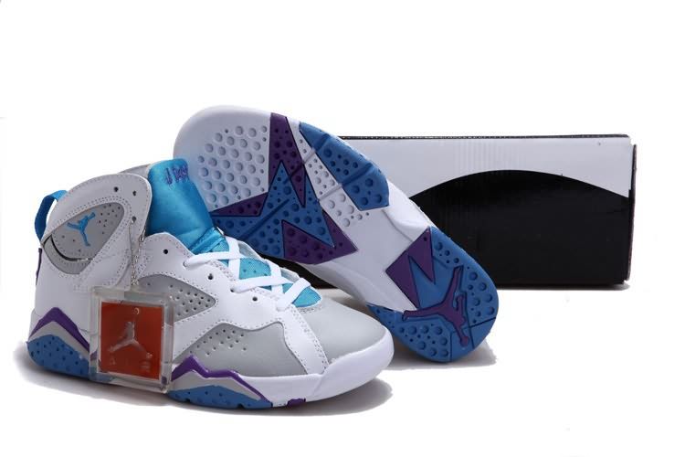 Sports Shoes Womens Air Jordan 7 (VII) White Pacific Blue Purple Basketball Shoes
